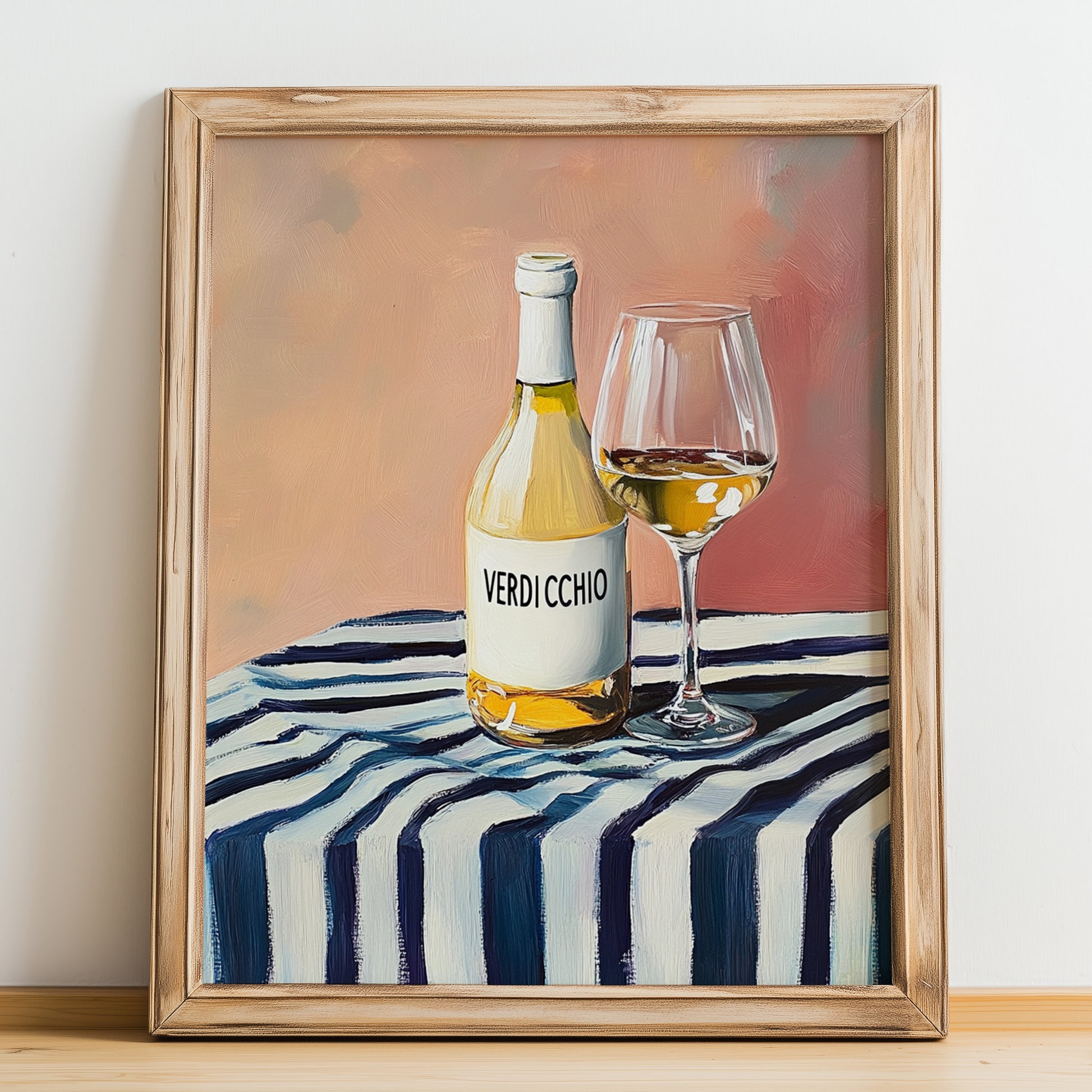 Verdicchio – Italian White Wine, Wine Bar Painting, no-text version framed in wood