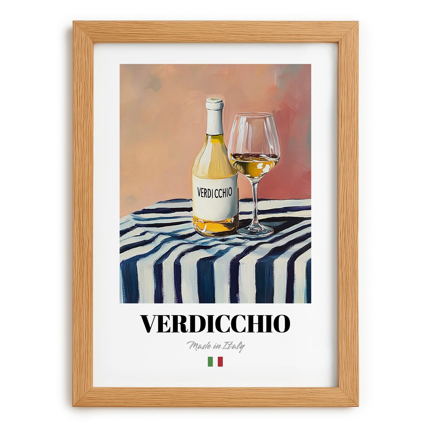 Verdicchio – Italian White Wine, Wine Bar Painting, set in oak frame