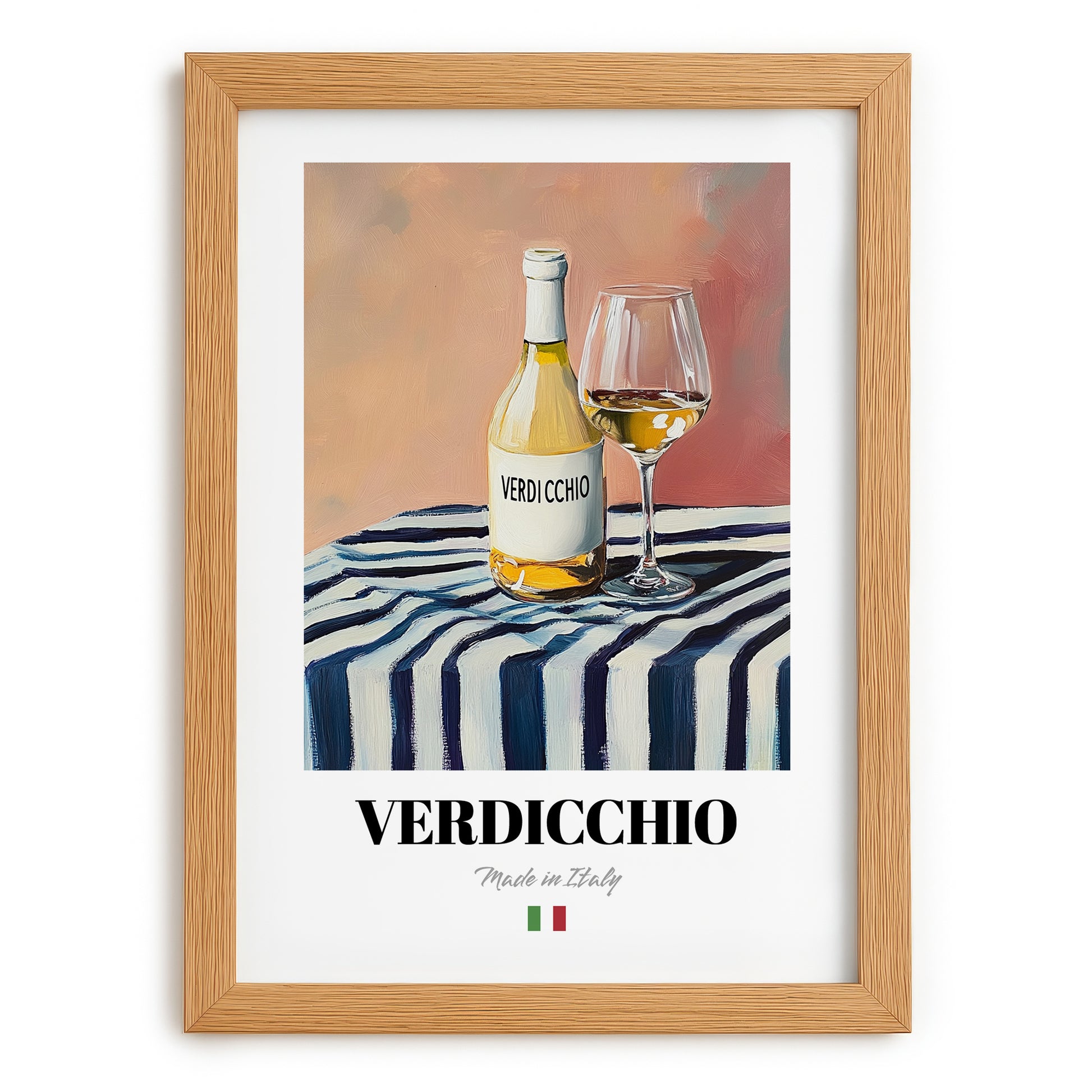 Verdicchio – Italian White Wine, Wine Bar Painting, set in oak frame