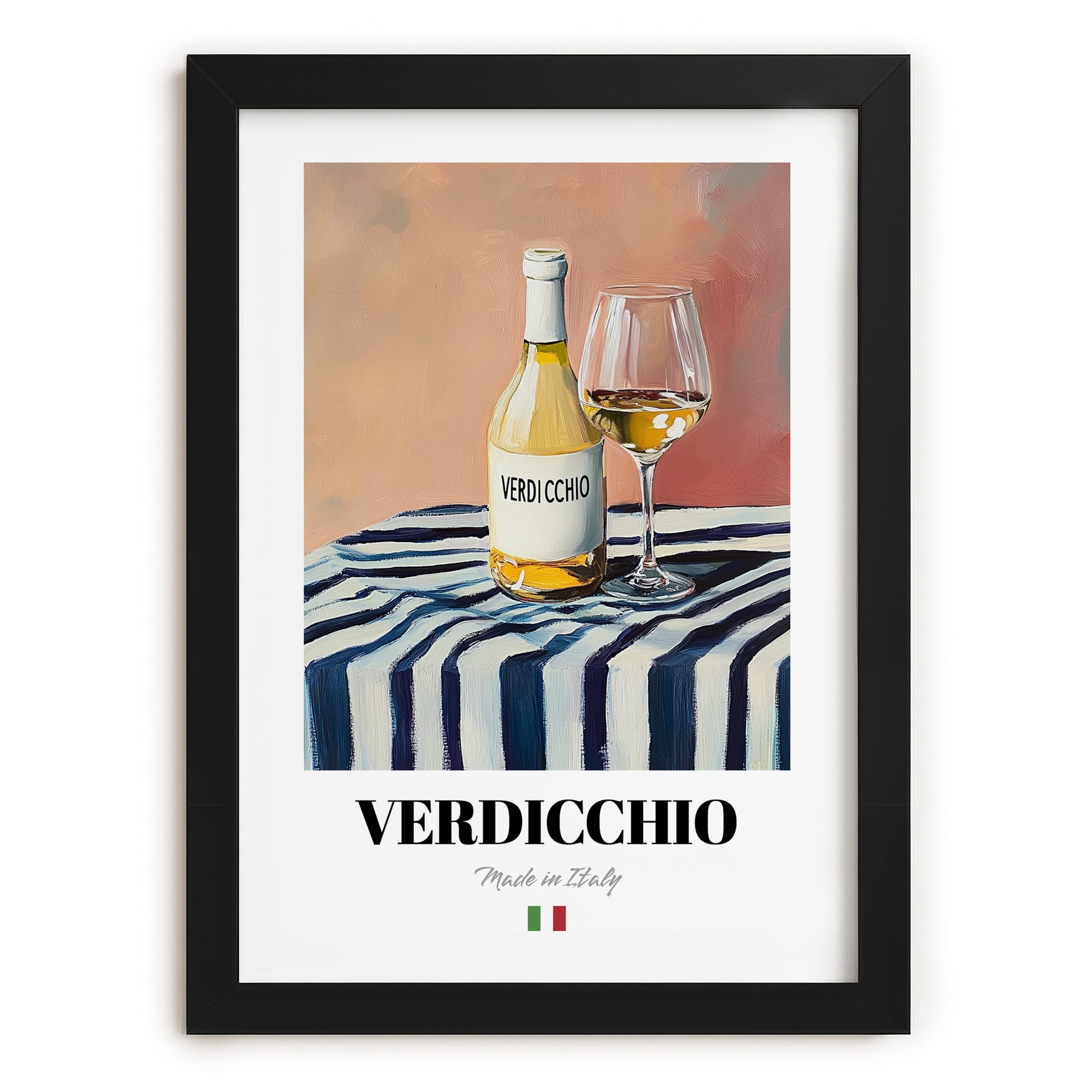 Verdicchio – Italian White Wine, Wine Bar Painting, in sleek black frame