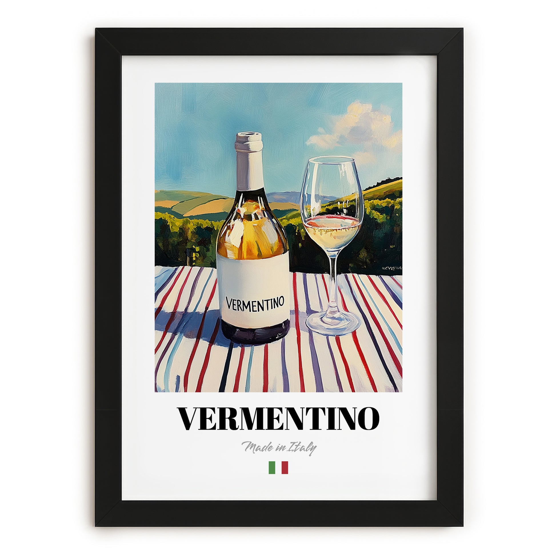 Vermentino – Italian White Wine, Vinoteca Poster, in sleek black frame