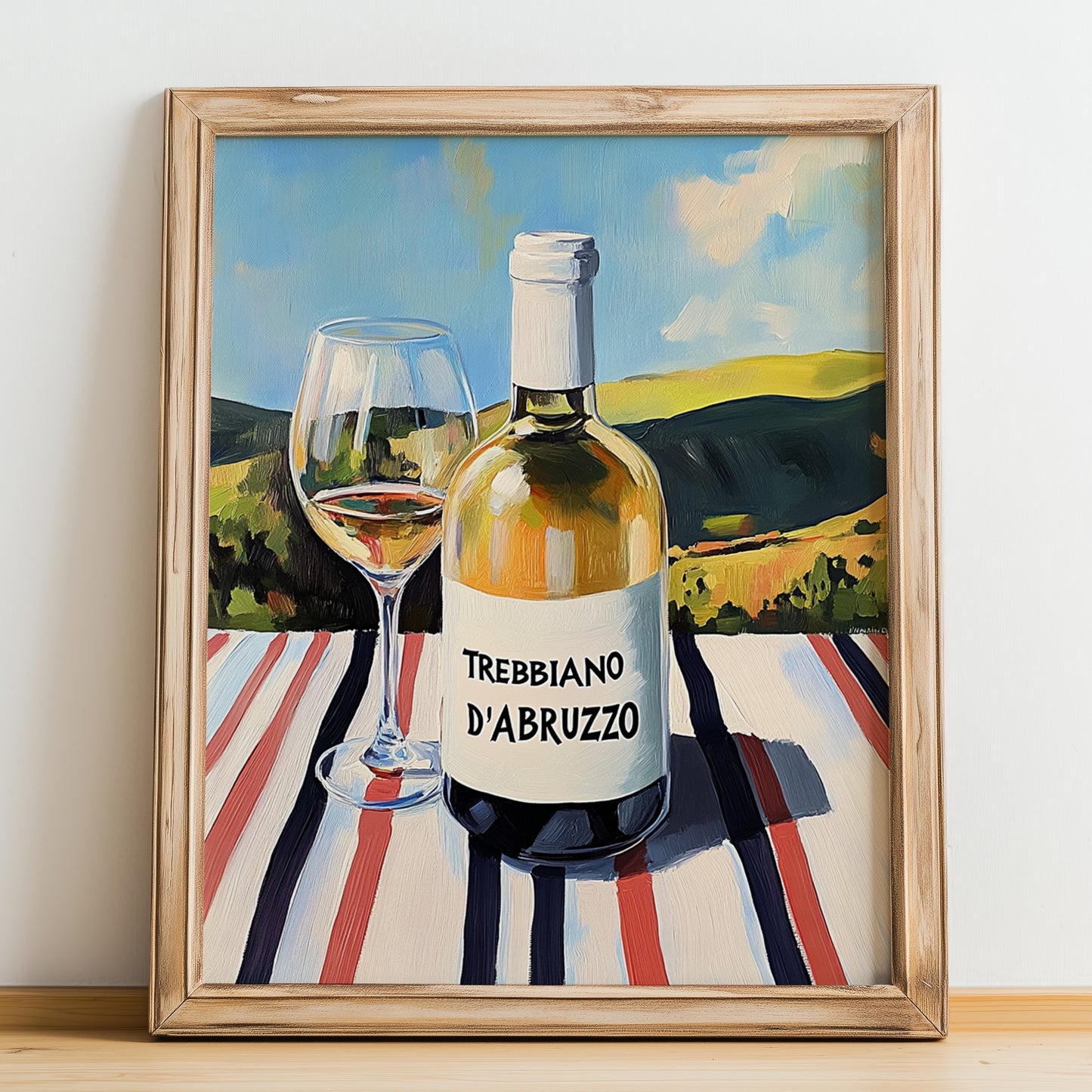 Trebbiano d'Abruzzo – Italian White Wine, Vineyard Terrace Print, no-text version framed in wood