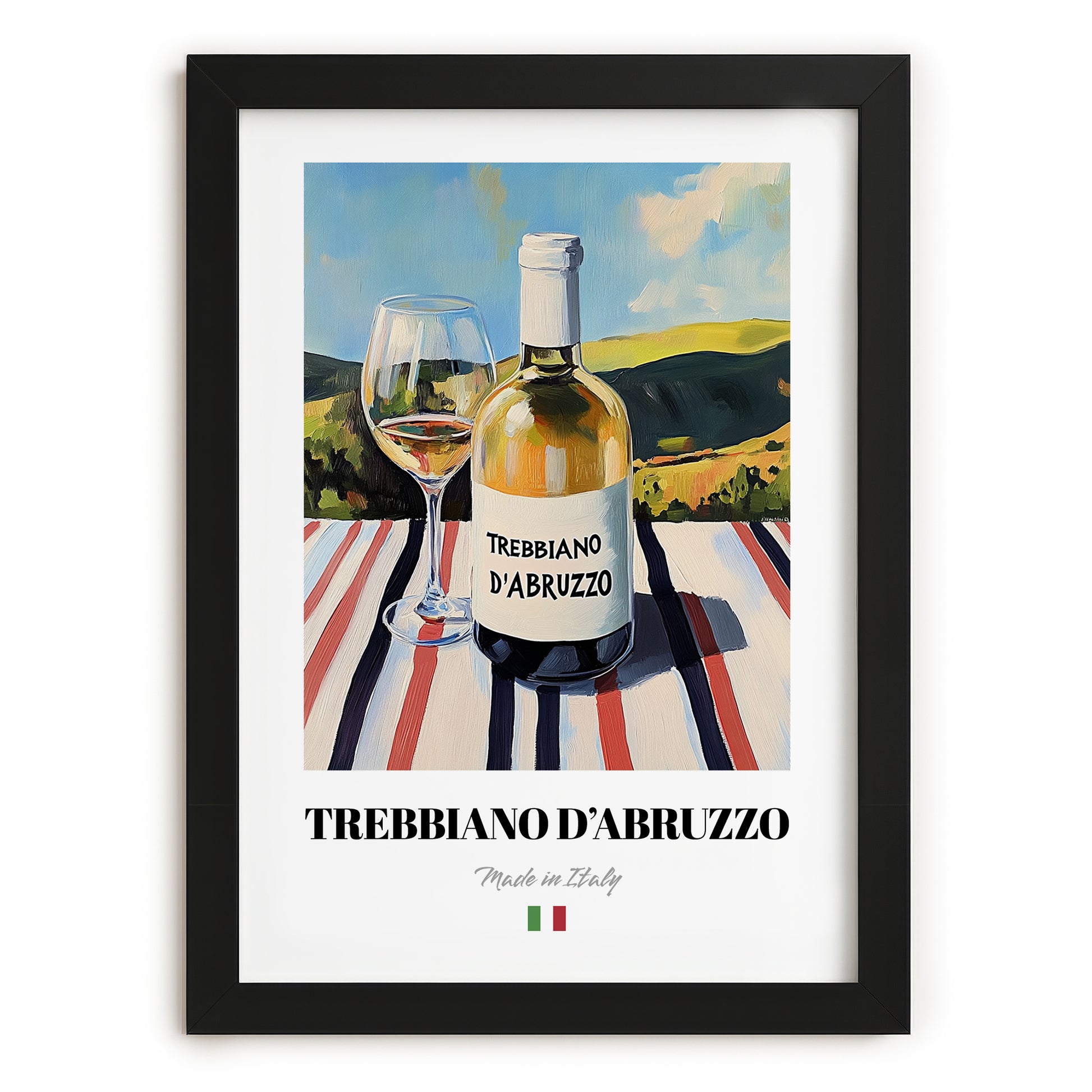 Trebbiano d'Abruzzo – Italian White Wine, Vineyard Terrace Print, in sleek black frame