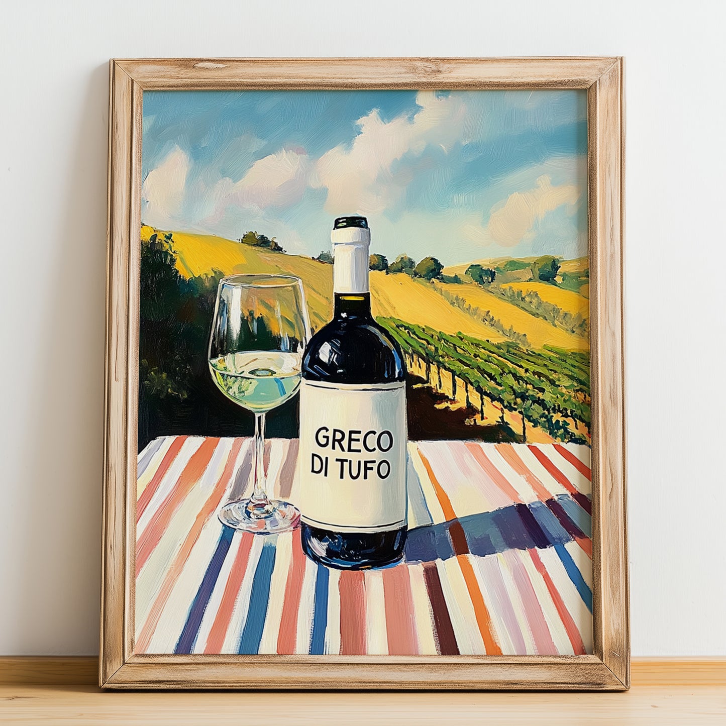 Greco di Tufo – Italian White Wine, Wine Bar Poster, no-text version framed in wood