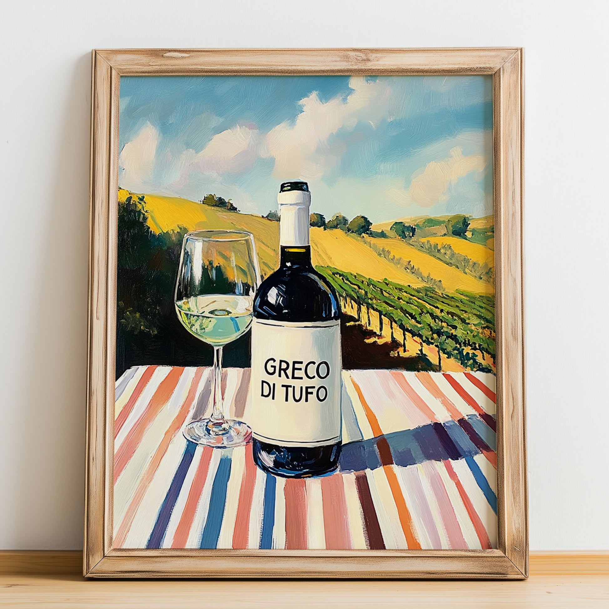 Greco di Tufo – Italian White Wine, Wine Bar Poster, no-text version framed in wood