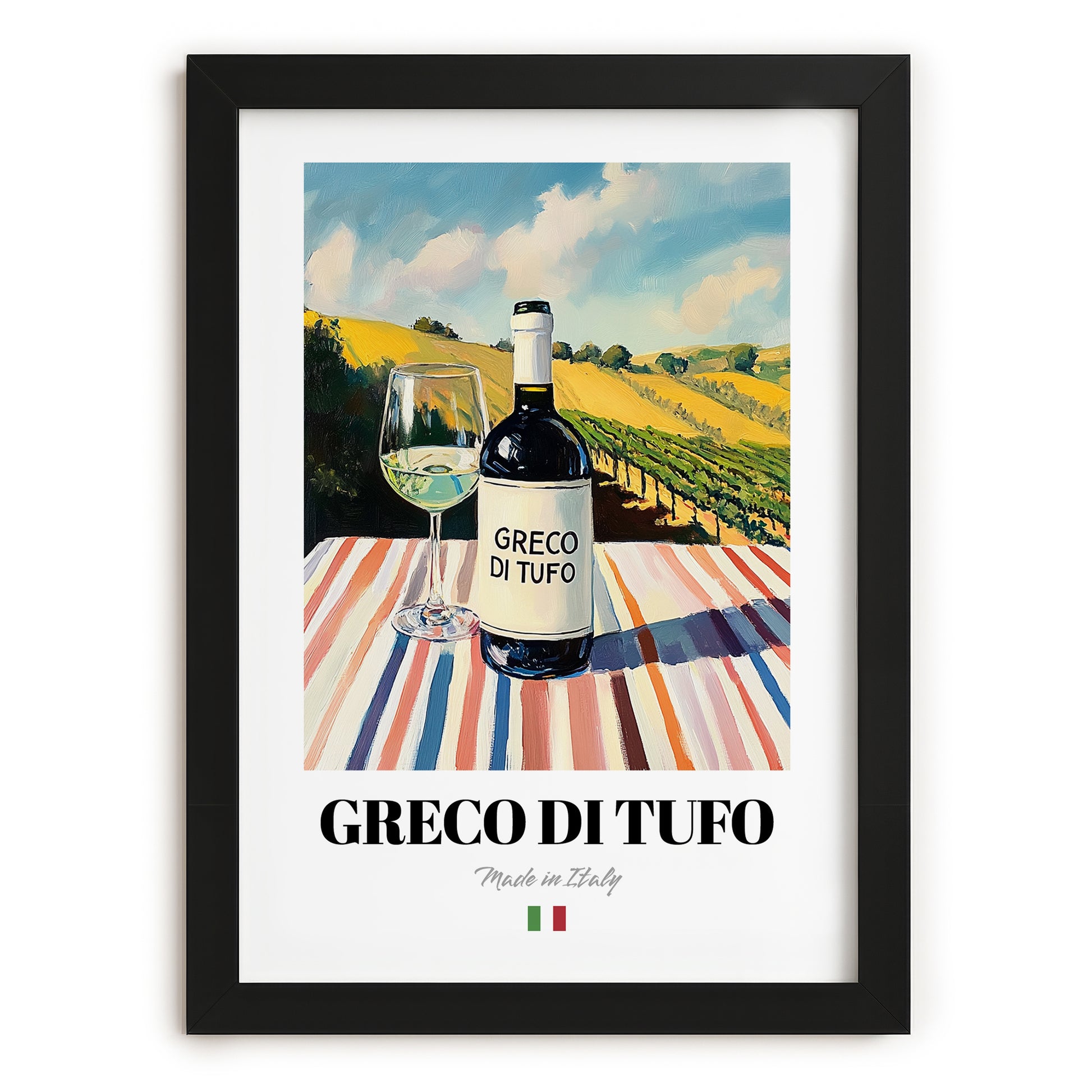Greco di Tufo – Italian White Wine, Wine Bar Poster, in sleek black frame