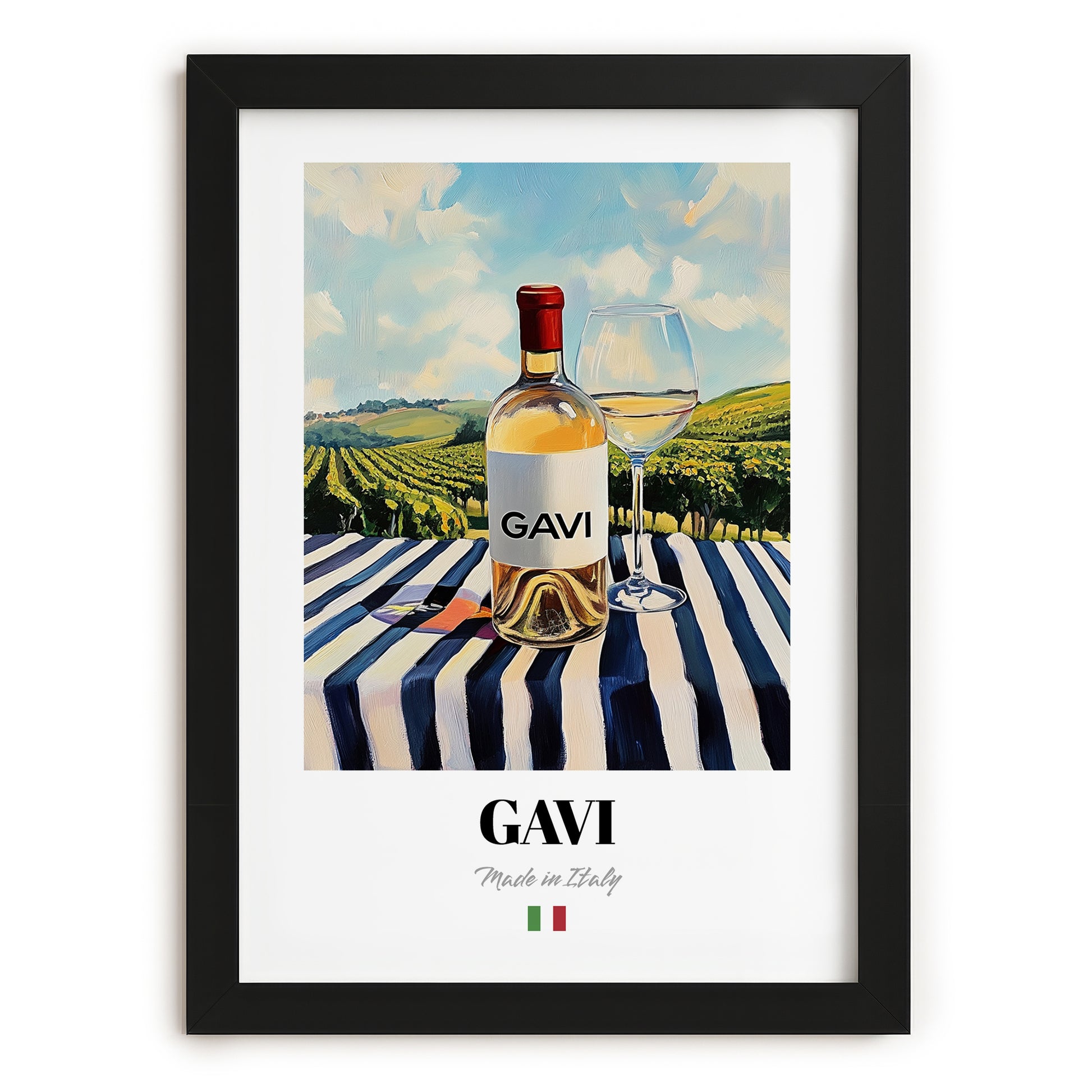 Gavi – Italian White Wine, Vineyard Terrace Wall Art, in sleek black frame
