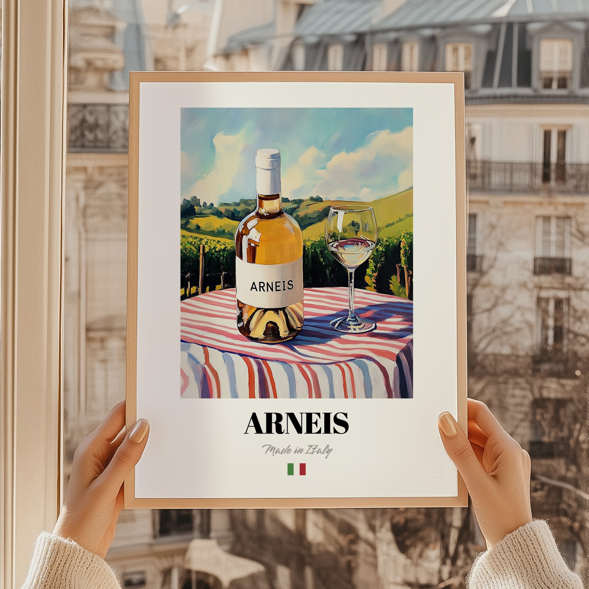 Arneis – Italian White Wine, Wine Bar Wall Art, styled in a charming Paris street view