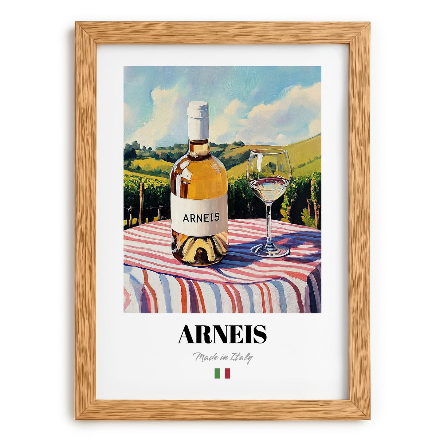 Arneis – Italian White Wine, Wine Bar Wall Art, set in oak frame