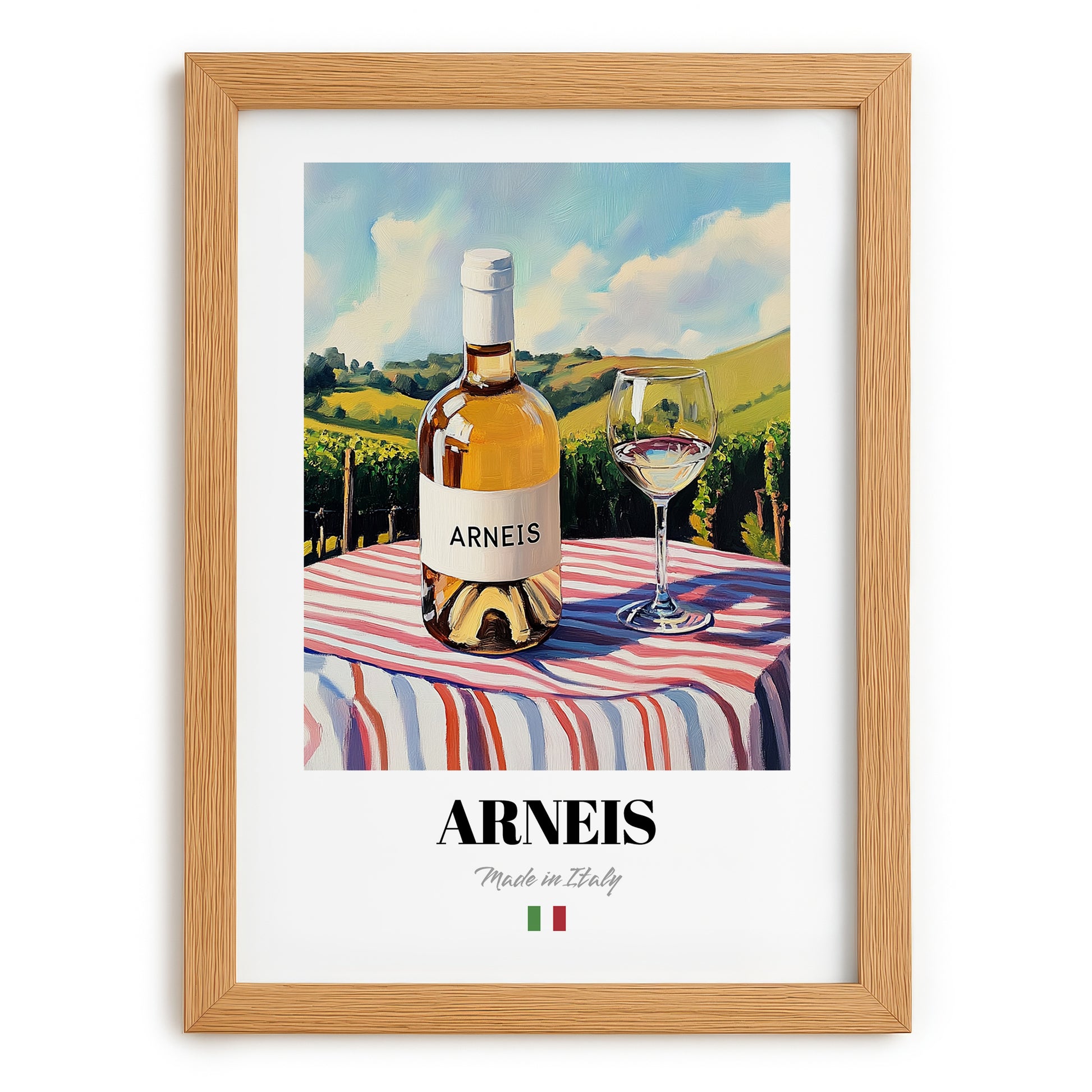 Arneis – Italian White Wine, Wine Bar Wall Art, set in oak frame