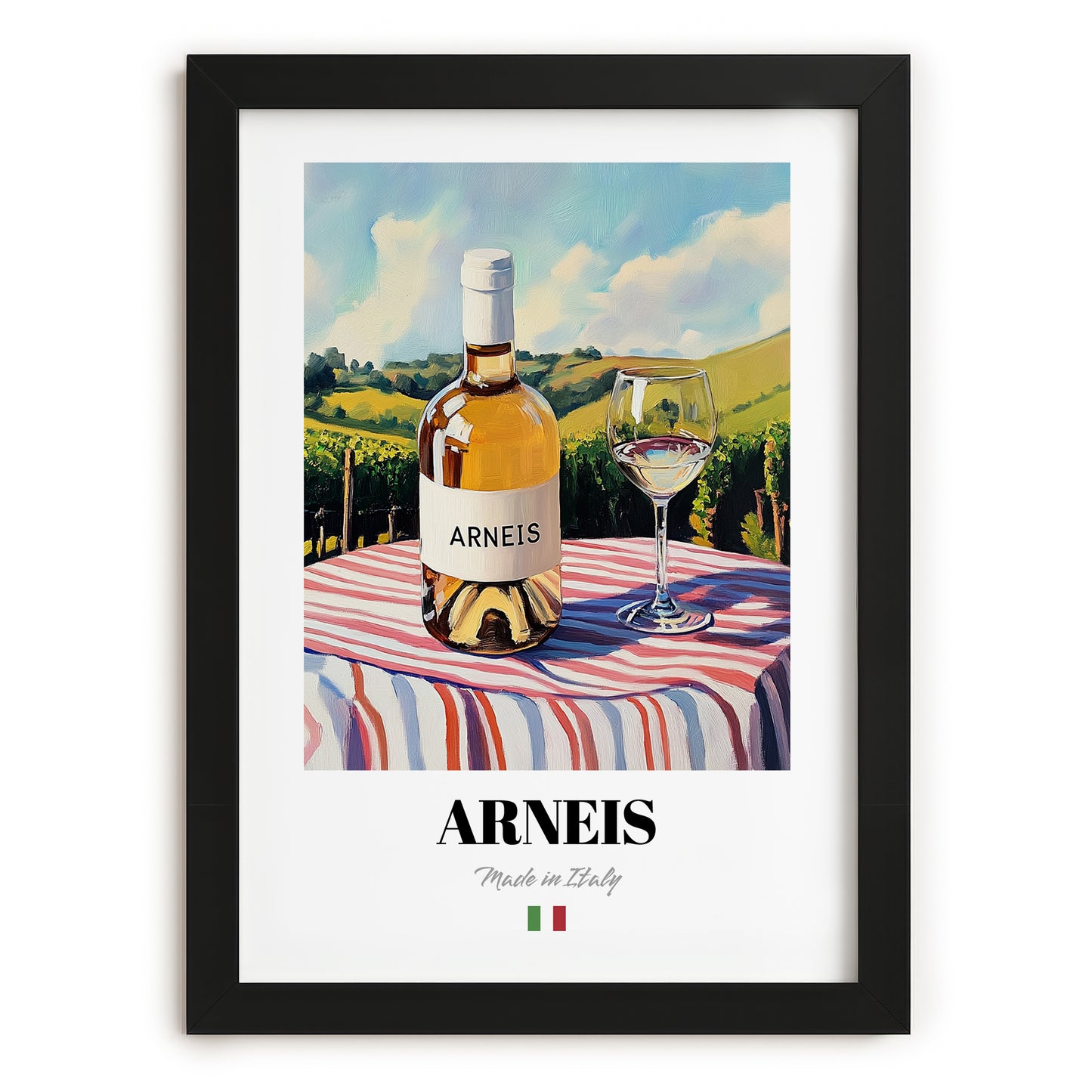 Arneis – Italian White Wine, Wine Bar Wall Art, in sleek black frame