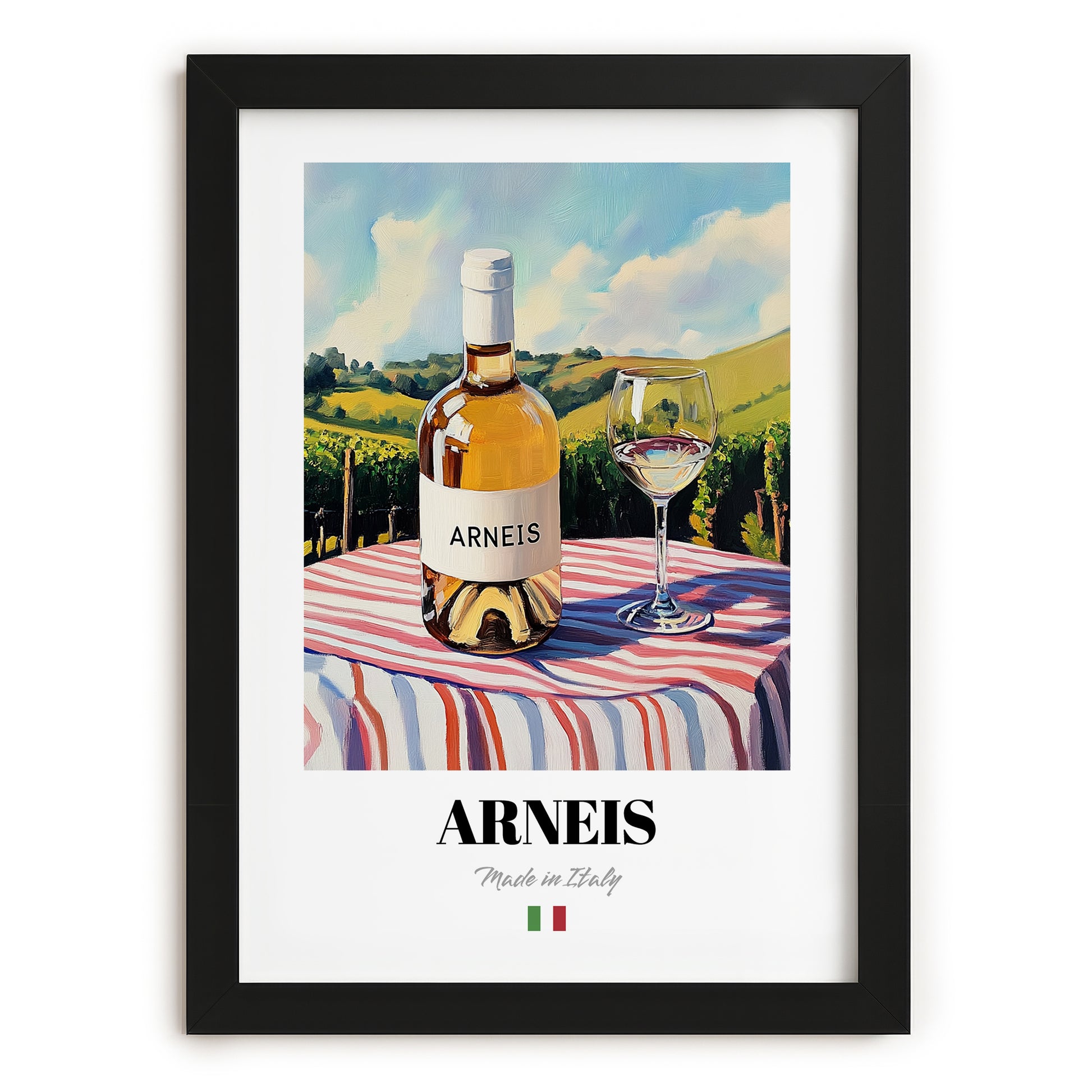 Arneis – Italian White Wine, Wine Bar Wall Art, in sleek black frame